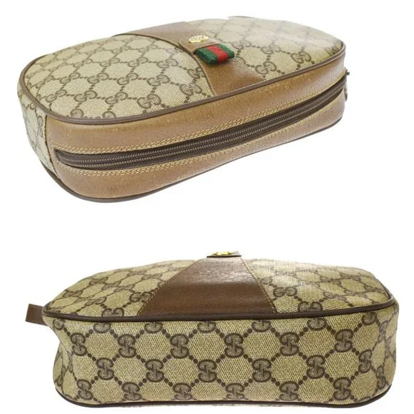 GUCCI GG Pattern Shelly Clutch Hand Bag PVC Leathe